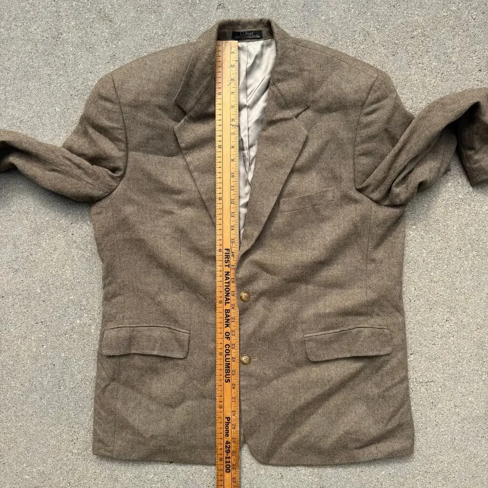 Vintage L.L. Bean Brown Herringbone Sport Coat Blazer Wool Cashmere 46R